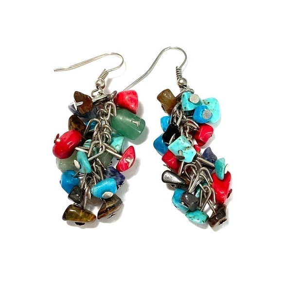 Earrings Stone Chips Dangles Drops - Picture 6 of 10